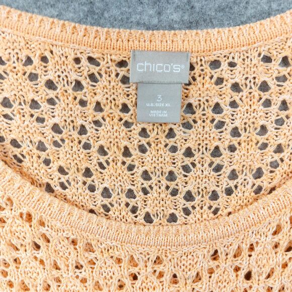 Chicos Sweater Sz XL Pullover Open Knit Crochet Lightweight Boho Chic Lagenlook - Picture 7 of 10